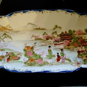 Vintage Rectangular Porcelain Tray with Scenic Design
